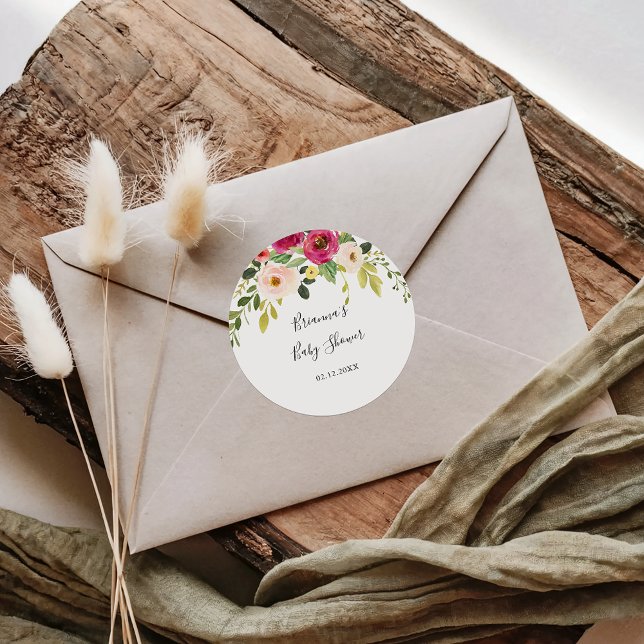 Greenery Baby Shower Favour Classic Round Sticker (Creator Uploaded)