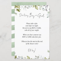 Greenery Baby Shower Game Don't Say Boy Or Girl