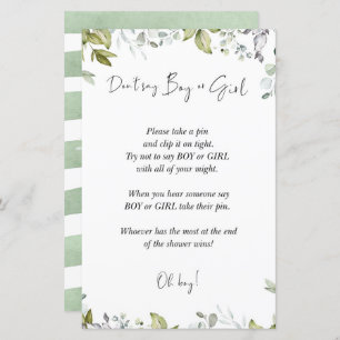 Greenery Baby Shower Game Don't Say Boy Or Girl