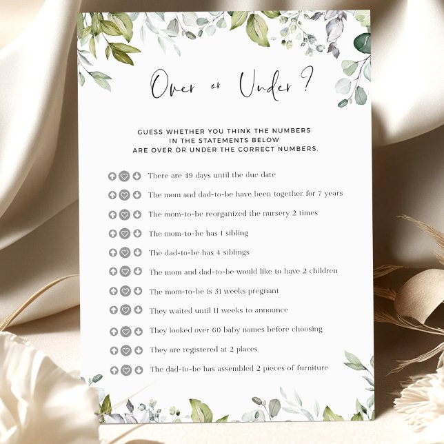 Greenery Baby Shower Game Over or Under? (Creator Uploaded)