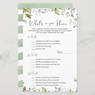 Greenery Baby Shower Game What's On Your Phone?