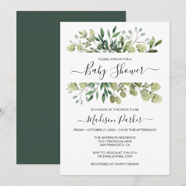 Greenery Baby Shower Invitation (Front/Back)