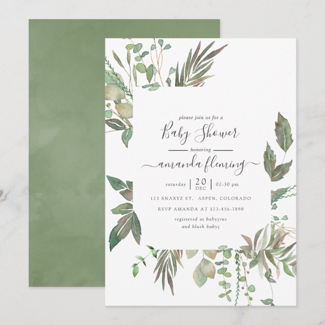 Greenery Baby Shower Invitation (Front/Back)