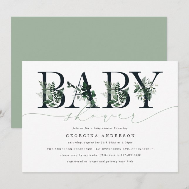 Greenery Baby Shower Invitation (Front/Back)