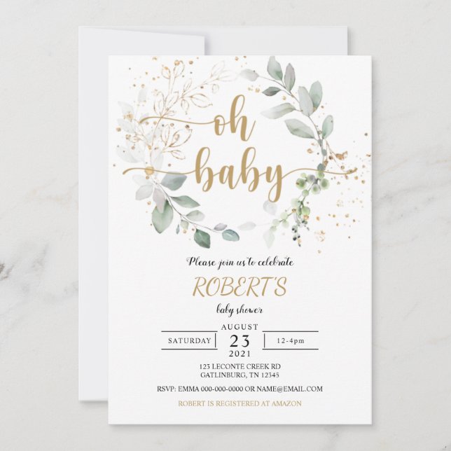Greenery baby shower Invitation (Front)
