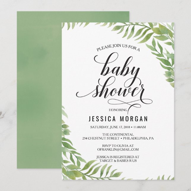 Greenery Baby Shower Invitation Baby Shower Card (Front/Back)