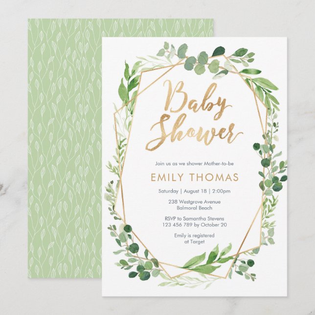 Greenery Baby Shower Invitation - gender neutral (Front/Back)