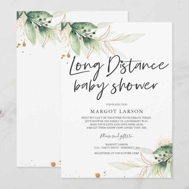 Greenery Baby Shower Long Distance Baby Shower Invitation (Front/Back)