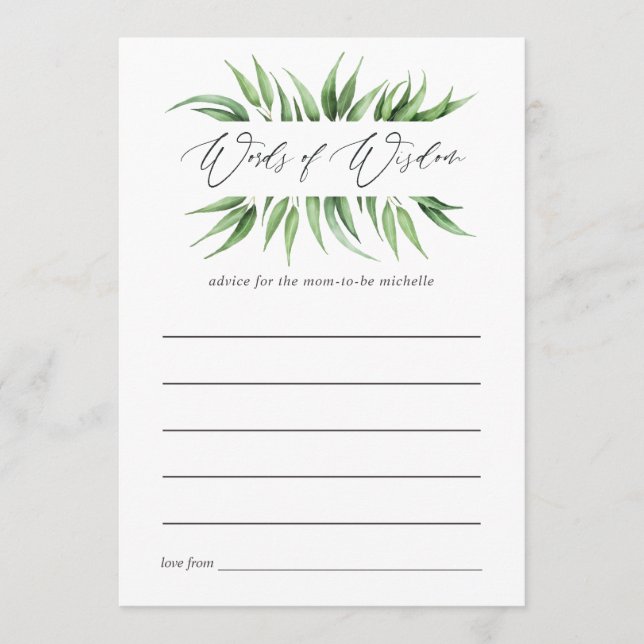 Greenery Baby Shower Mum Advice (Front)