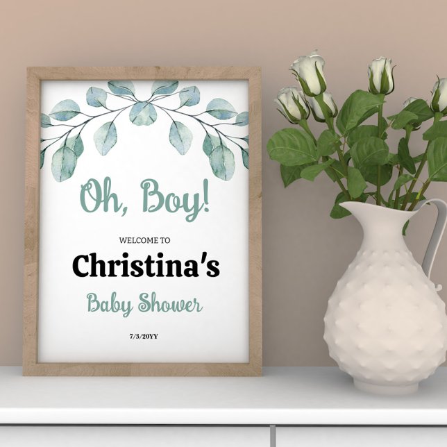 Greenery Baby Shower Oh boy Welcome Board Poster (Creator Uploaded)