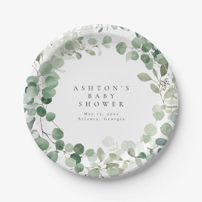 Greenery Baby Shower  Paper Plate (Front)