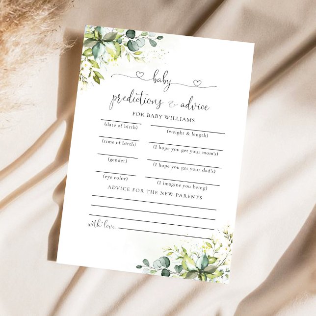 Greenery Baby Shower Predictions Card (Creator Uploaded)
