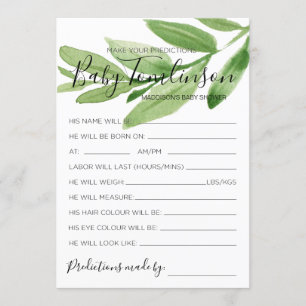 Greenery Baby Shower Predictions Guess Game Card