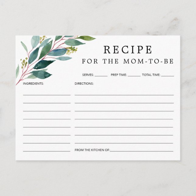 Greenery Baby Shower Recipe Card (Front)