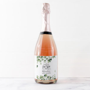 Greenery Baby Shower Sparkling Wine Bottle Label W