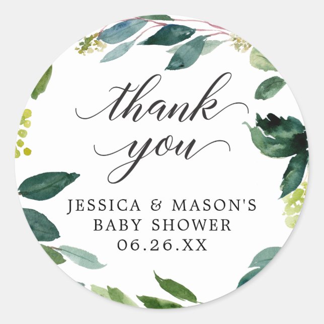 Greenery Baby Shower Thank You Favour Stickers (Front)