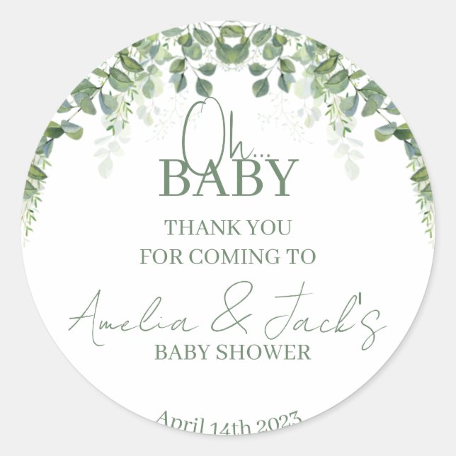 Greenery Baby Shower Thank You Sticker (Front)
