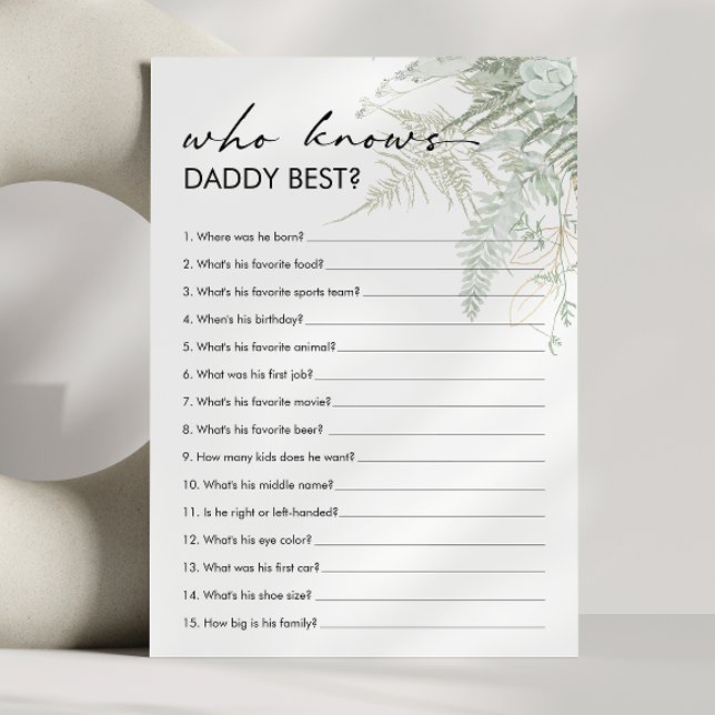 Greenery Baby Shower Who Knows Daddy Best Card (Creator Uploaded)