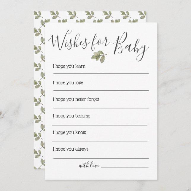 Greenery Baby Shower Wishes For Baby Invitation (Front/Back)