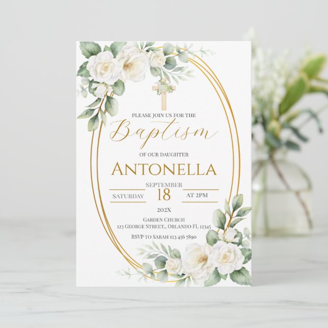 Greenery Baptism Invitation (Standing Front)