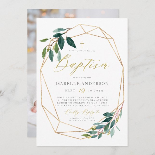Greenery baptism invitation (Front/Back)