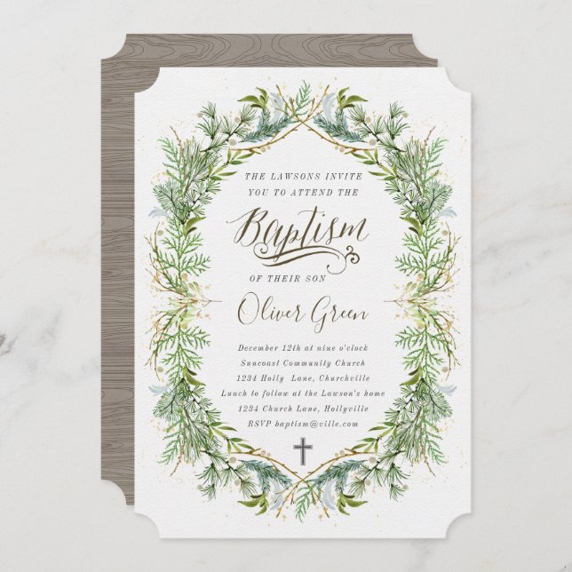 Greenery Baptism invitation (Front/Back)