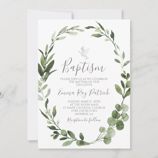 Greenery Baptism Invitation (Front)