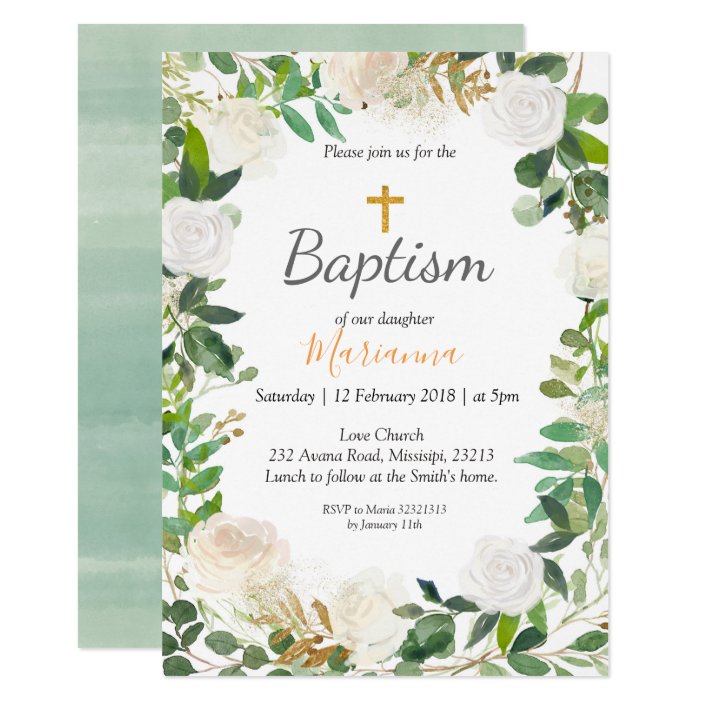 Greenery Baptism Invitation card | Zazzle.co.uk