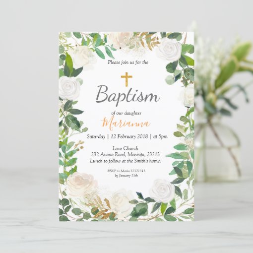 Greenery Baptism Invitation card | Zazzle