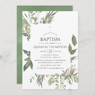 Greenery Baptism or Christening Invitation