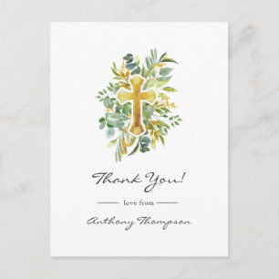 Greenery Baptism or Christening Thank You Postcard