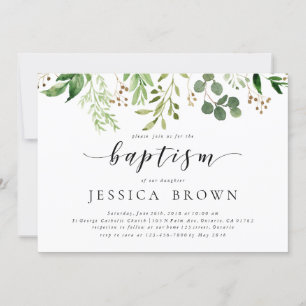 Greenery Baptism watercolor Baptism-2 Invitation