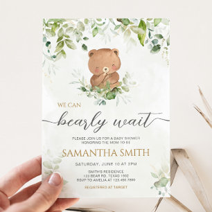 Greenery Bear Baby Shower Invitation