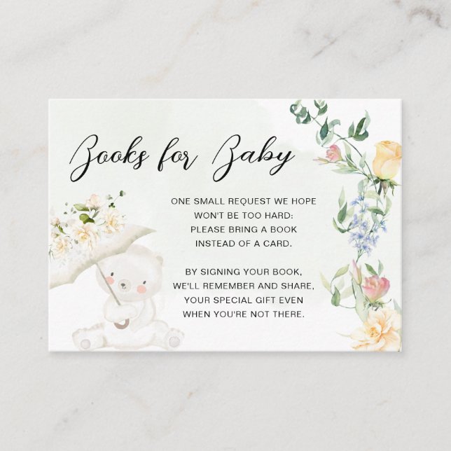 Greenery Bear Gender Neutral Floral Books For Baby Enclosure Card (Front)