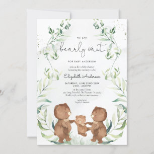 Greenery Bear Gender Neutral Woodland Baby Shower Invitation