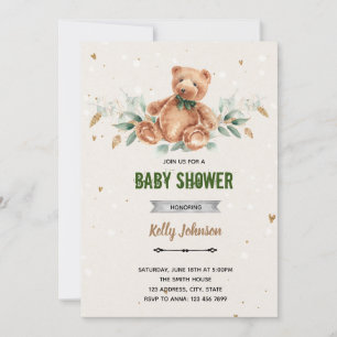 Greenery bear shower birthday invitation