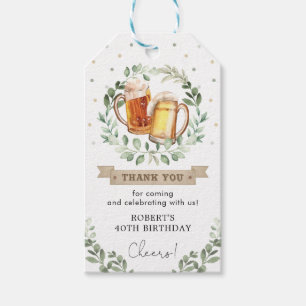 Greenery Beers & Cheers Adult Man Birthday Party Gift Tags