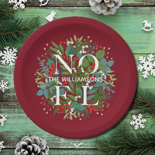 Greenery Berries NOEL Christmas Small Paper Plate (Greenery and Berries NOEL Christmas Holiday Small Paper Plates)