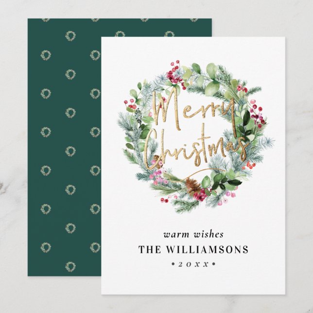 Greenery+Berries Winter Wreath Christmas Invitation (Front/Back)