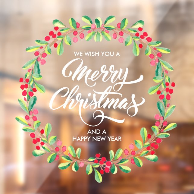 Greenery Berries Wreath Merry Christmas  Window Cling (Sheet 2)