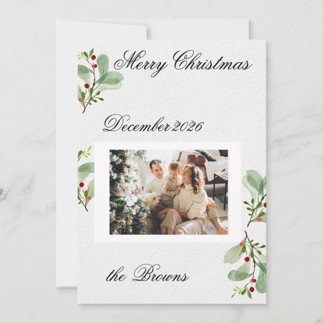 Greenery Berry Christmas Photo Card (Front)