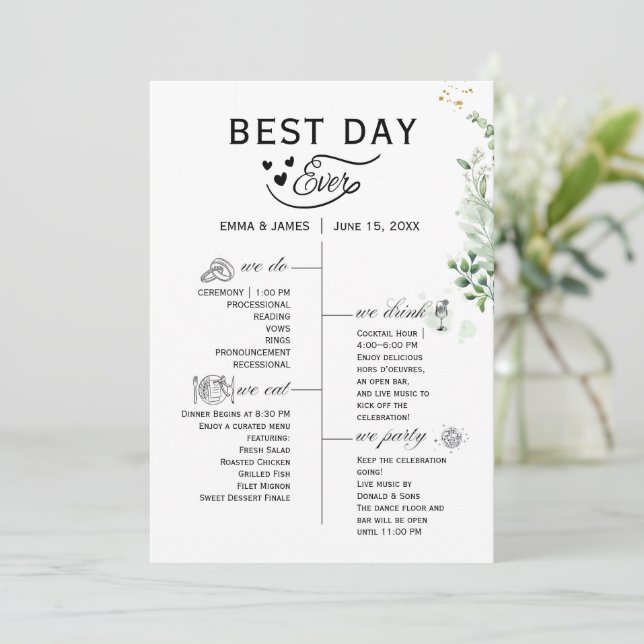 Greenery Best Day Ever Program Invitation (Standing Front)