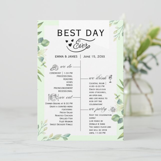 Greenery Best Day Ever Program Invitation (Standing Front)