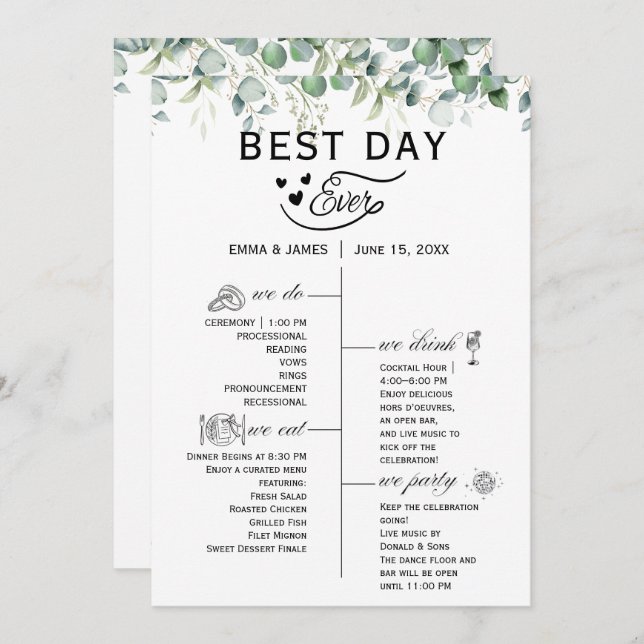 Greenery Best Day Ever Program Invitation (Front/Back)