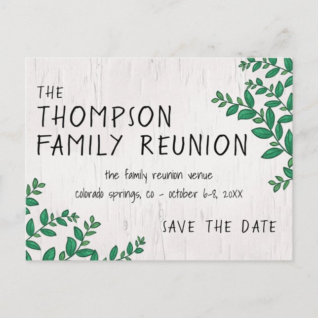 Greenery Birch Family Reunion Save the Date Postcard (Front)