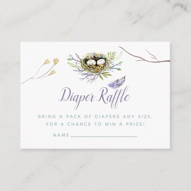 Greenery Birds Nest Twin Baby Shower Diaper Raffle Enclosure Card (Front)