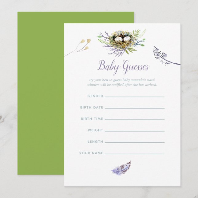 Greenery Birds Nest Twins Baby Shower Baby Guesses Invitation (Front/Back)