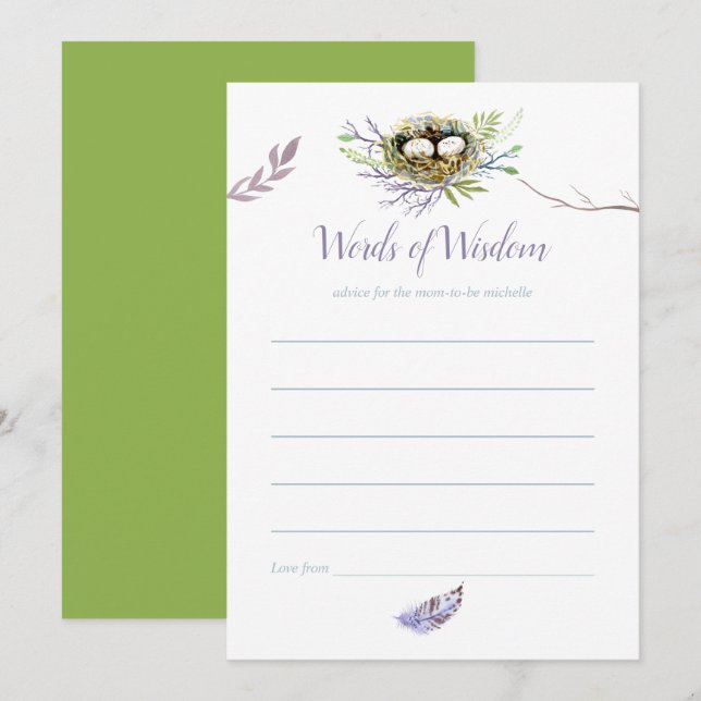 Greenery Birds Nest Twins Baby Shower Mum Advice Invitation (Front/Back)