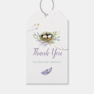 Greenery Birds Nest Twins Baby Shower Thank You Gift Tags