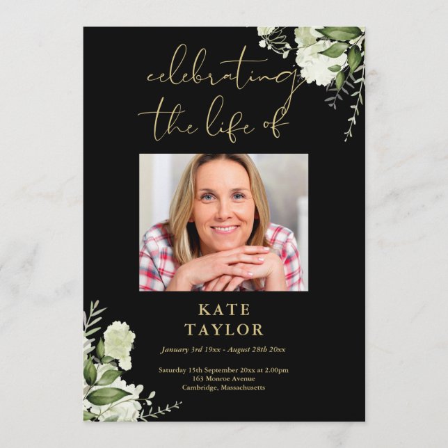 Greenery Black And Gold Funeral Order Of Service  Programme (Front)